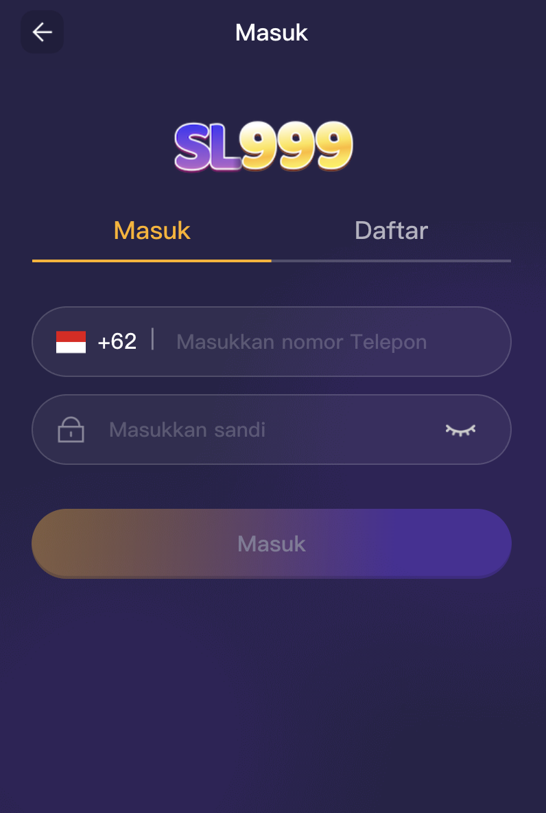 Tampilan halaman login SL999 – antarmuka masuk akun yang aman dan modern